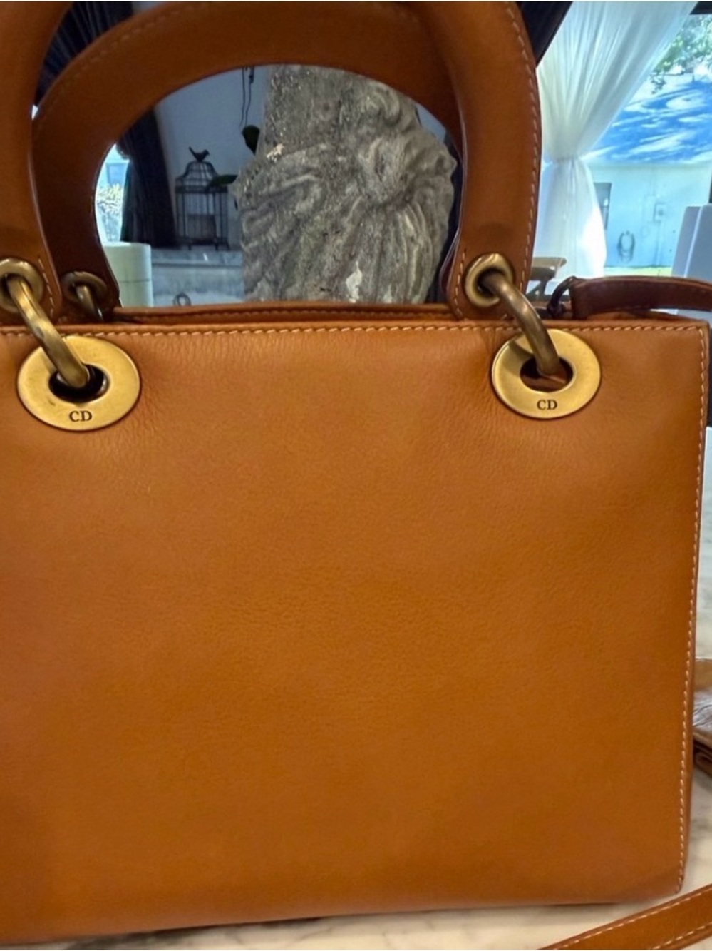 Christian Dior Cognac Leather Top Handle Bag With Strap Gold Hardware Authentic - Picture 2 of 7